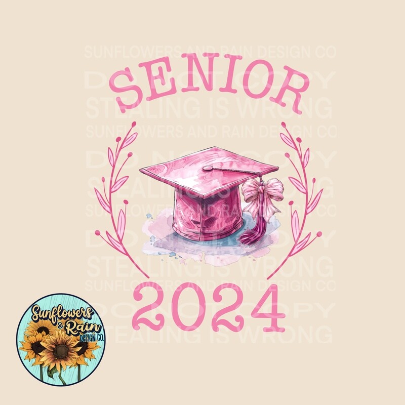 Pink senior 2024 png file digital download, Sublimation design.
