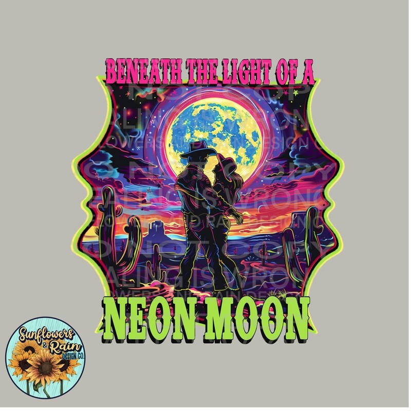 Neon Moon. Country Music  png file included  digital download, Sublimation design.