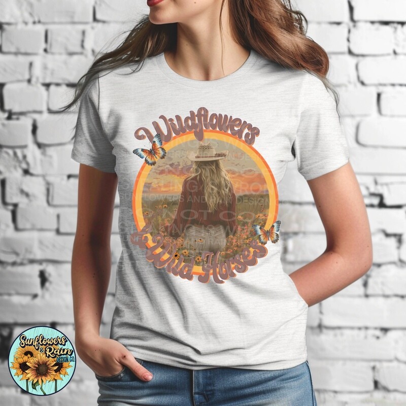 Wildflowers and wild horses png file included  digital download, Sublimation design.