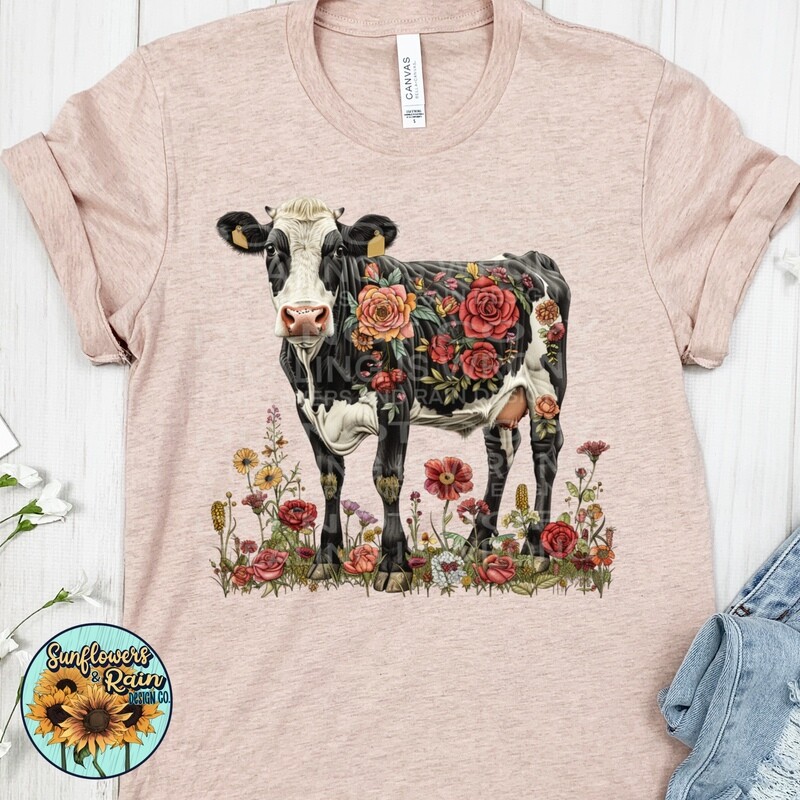 Floral cow png file included  digital download, Sublimation design.