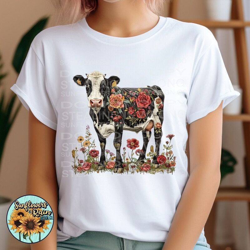 Floral cow png file included  digital download, Sublimation design.