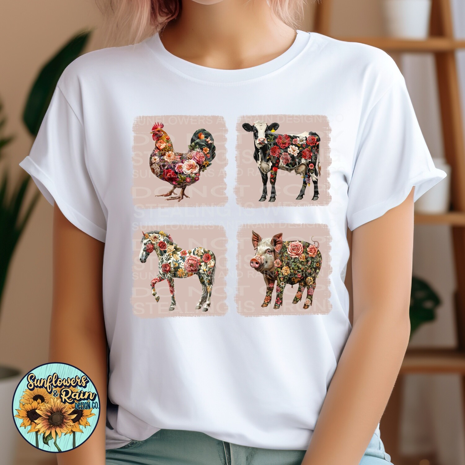 Floral farm animal patches  png file included  digital download, Sublimation design.