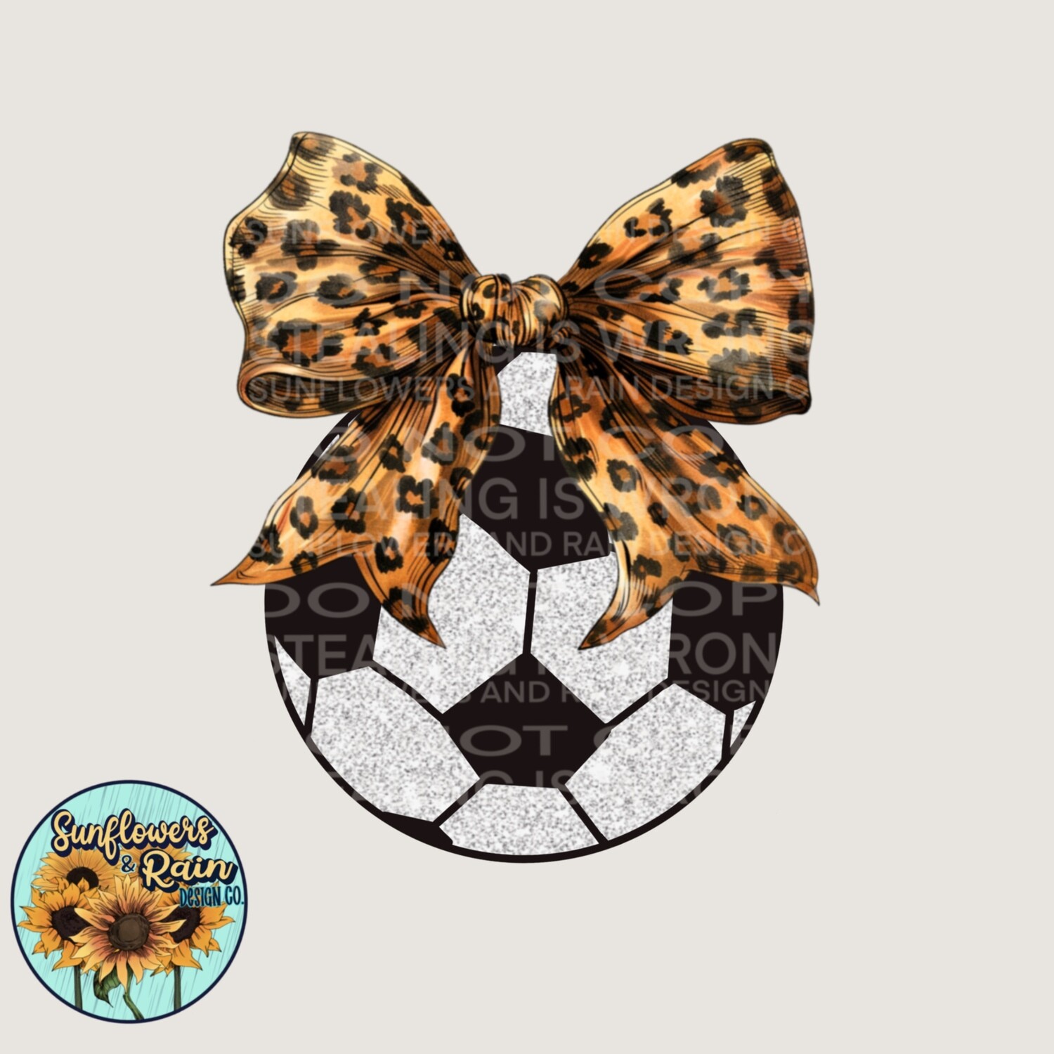 Soccer ball with leopard bow png file digital download, Sublimation design.