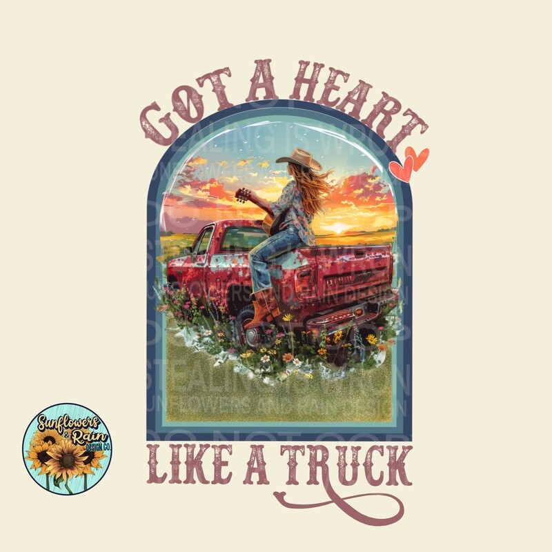 Heart like a truck png file digital download, Sublimation design.
