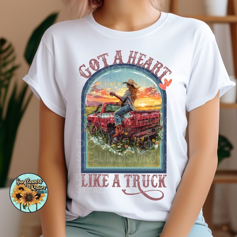 Heart like a truck png file digital download, Sublimation design.