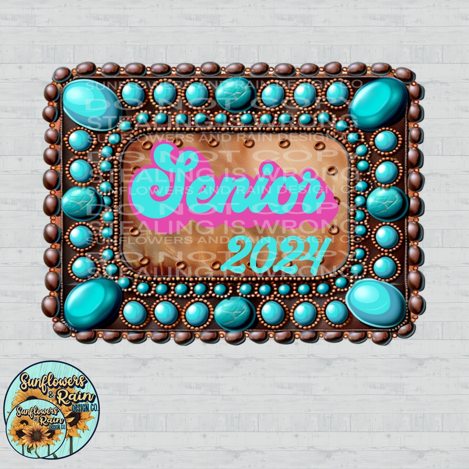 Senior 2024 leather and turquoise patch png file included digital download, Sublimation design.
