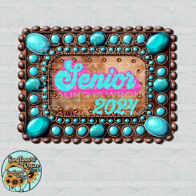 Senior 2024 leather and turquoise patch png file included digital download, Sublimation design.