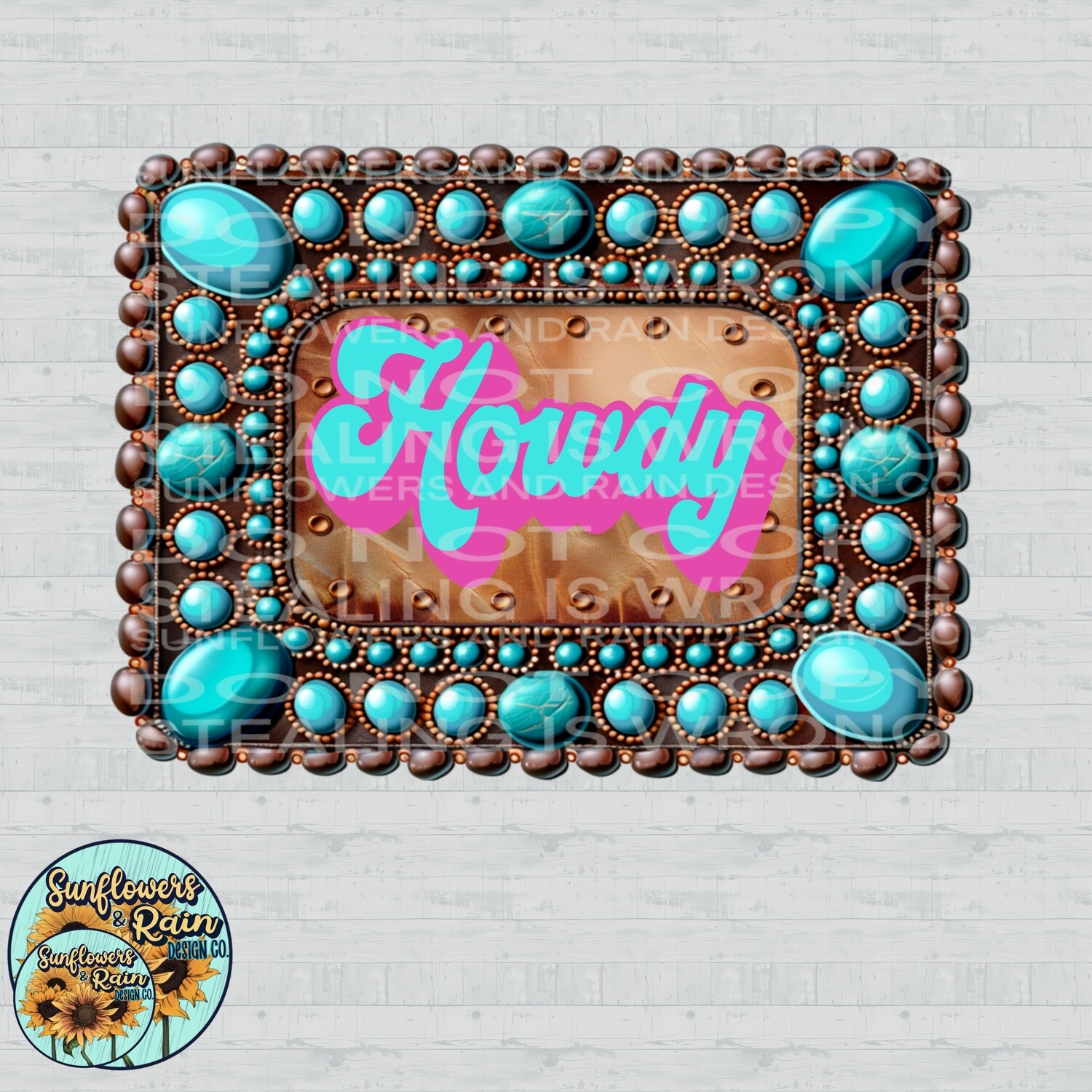 Howdy leather and turquoise patch png file included digital download, Sublimation design.