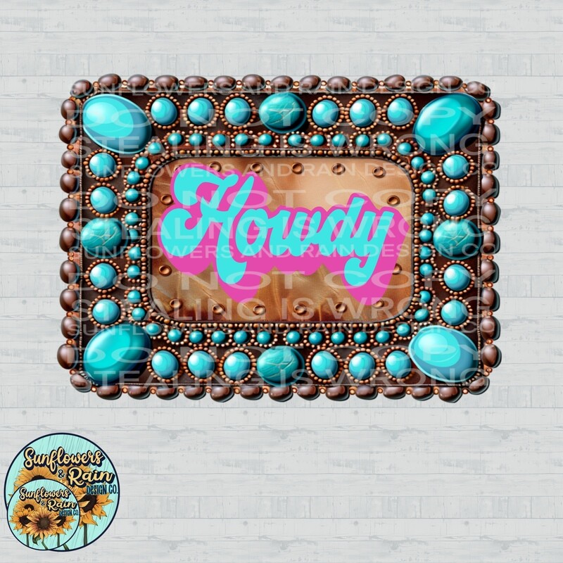 Howdy leather and turquoise patch png file included digital download, Sublimation design.