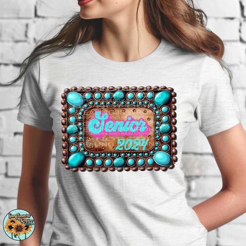 Senior 2024 leather and turquoise patch png file included digital download, Sublimation design.