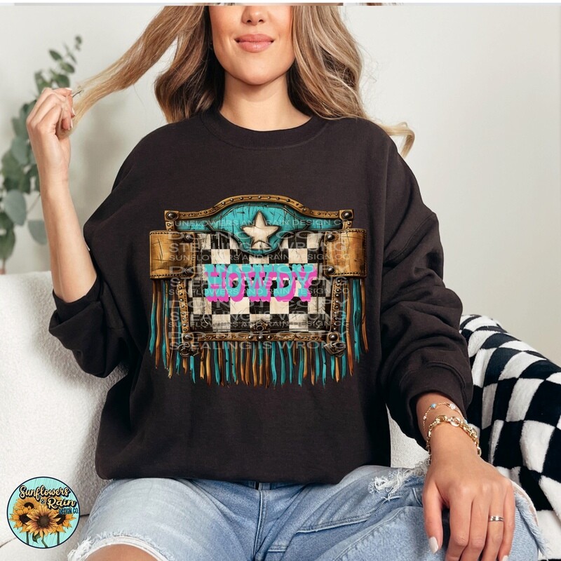Howdy leather and turquoise patch png file included digital download, Sublimation design.