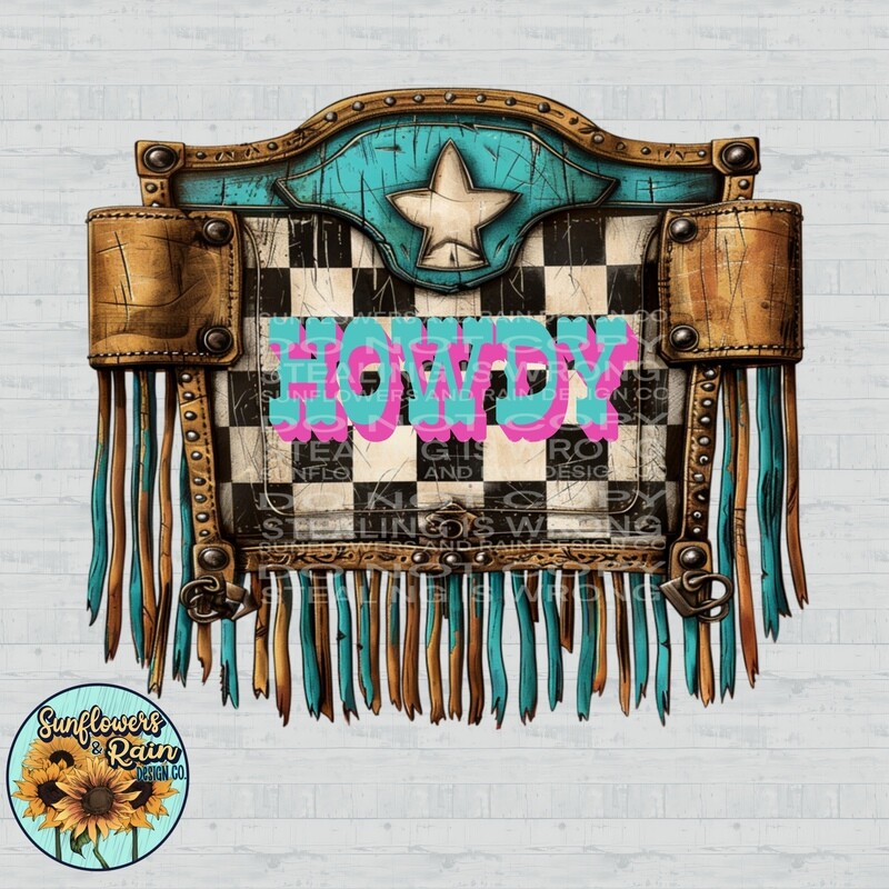Howdy leather and turquoise patch png file included digital download, Sublimation design.
