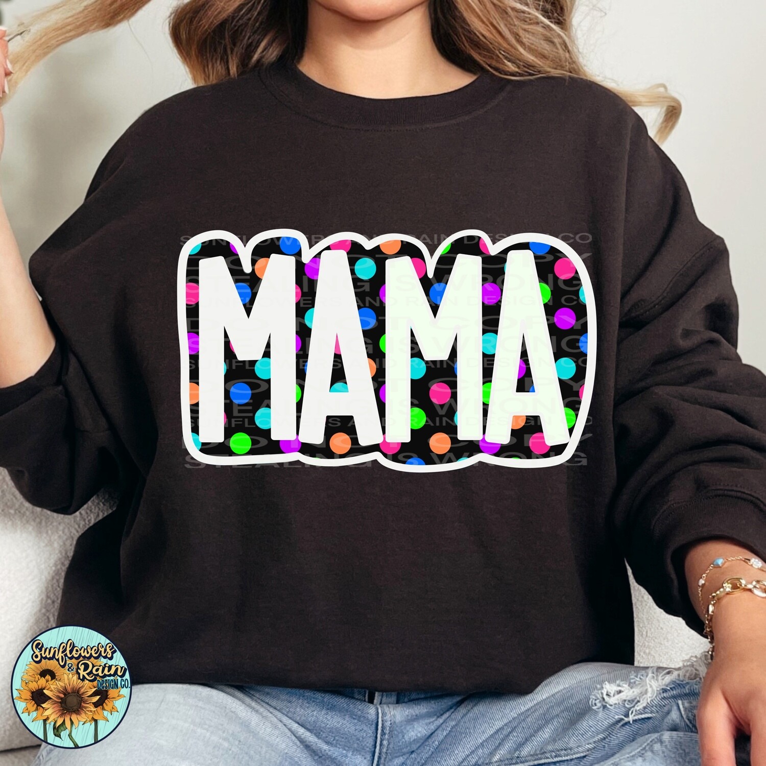 Mama neon polka dots png file included digital download, Sublimation design.