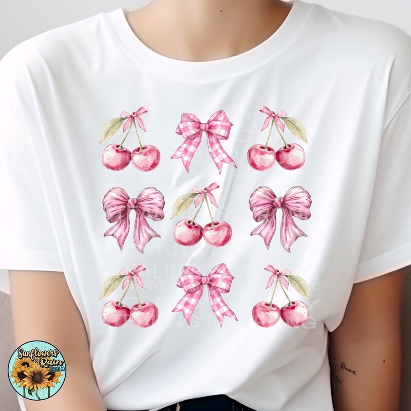 Pink croquette cherries and bows png file included  digital download, Sublimation design.
