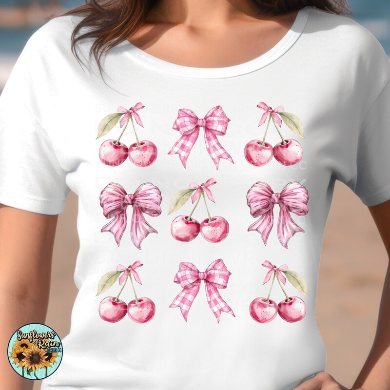 Pink croquette cherries and bows png file included  digital download, Sublimation design.