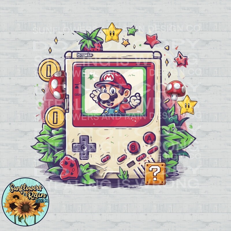 Gameboy Mario png file included  digital download, Sublimation design.