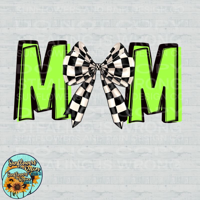 Green racing mom croquette checkered bow png file included digital download, Sublimation design.