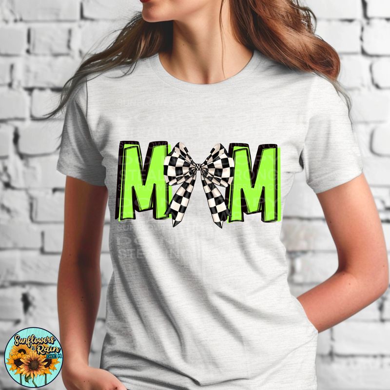 Green racing mom croquette checkered bow png file included digital download, Sublimation design.
