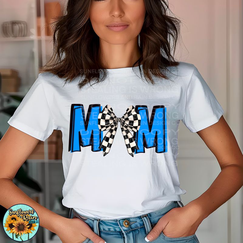 Blue racing mom croquette checkered bow png file included digital download, Sublimation design.