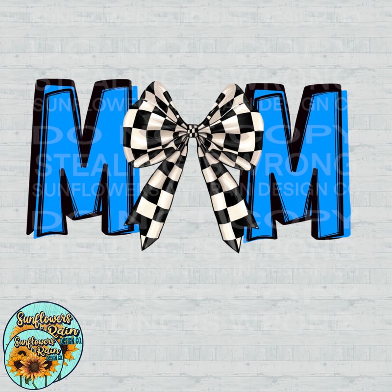 Blue racing mom croquette checkered bow png file included digital download, Sublimation design.