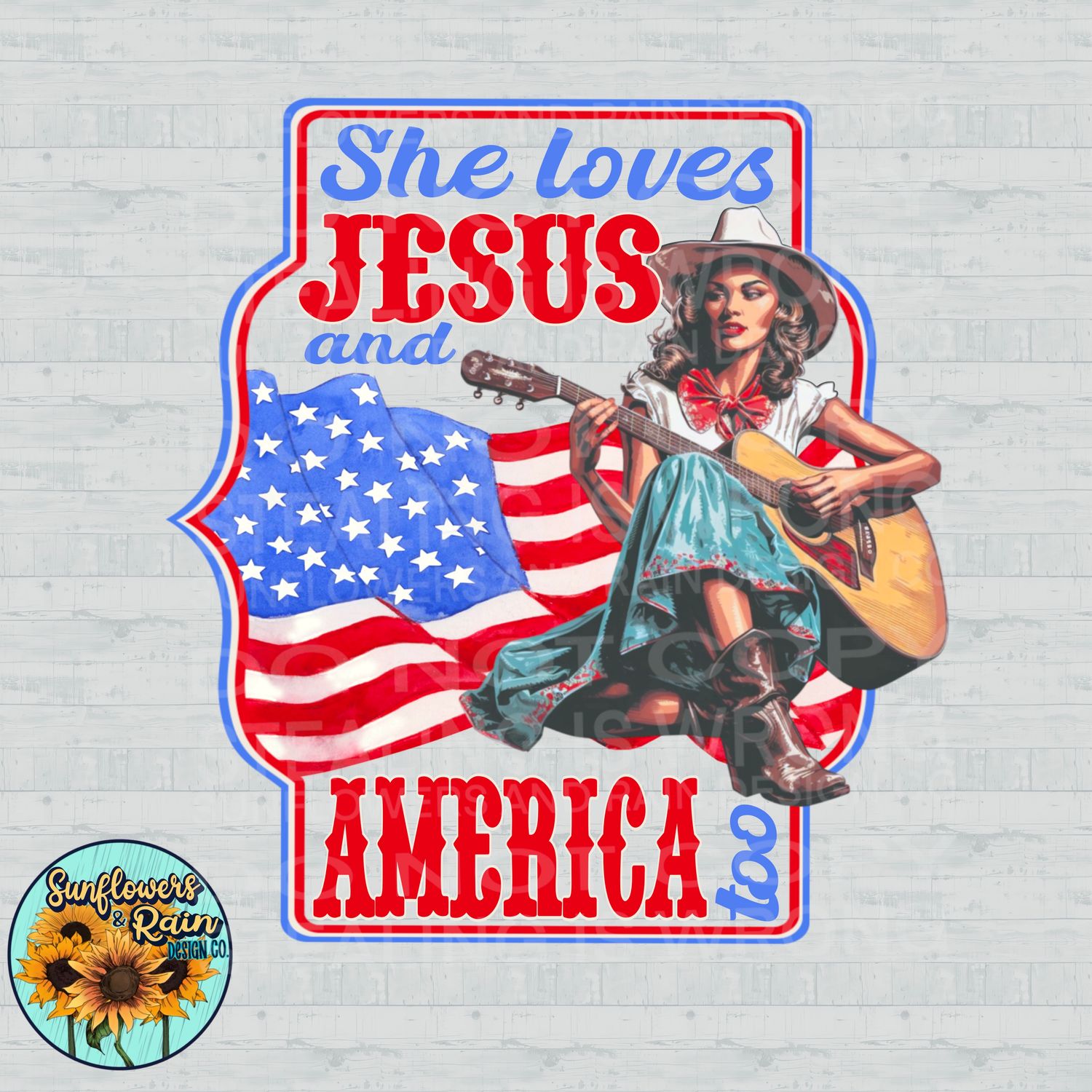 She loves Jesus and America too , western red, white and blue,  png file included digital download, Sublimation design.