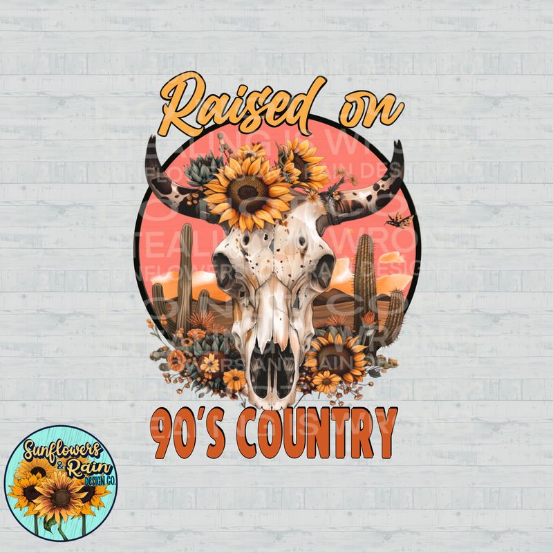 Raised on 90s country png file included digital download, Sublimation design.