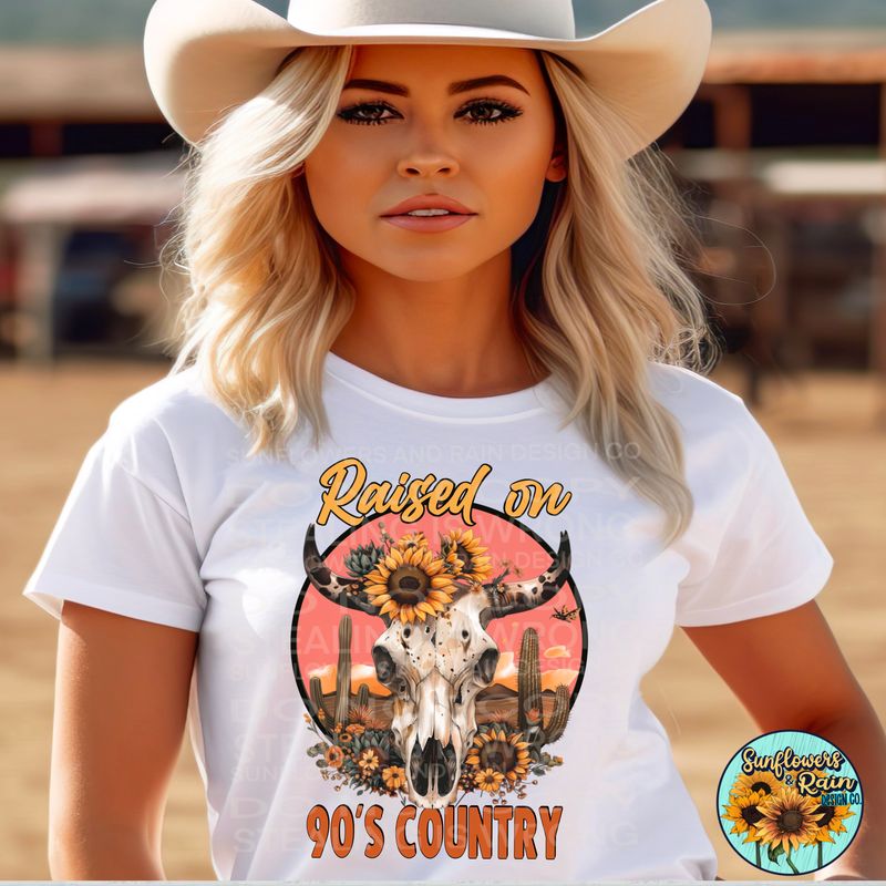 Raised on 90s country png file included digital download, Sublimation design.