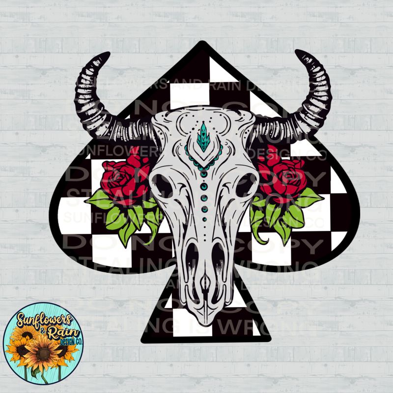 Bull skull spade  png file included digital download, Sublimation design.