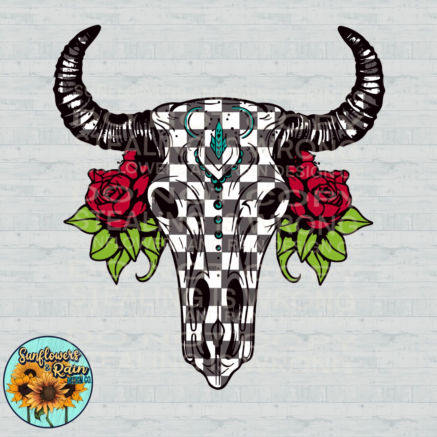 Checkered bull skull png file included digital download, Sublimation design.