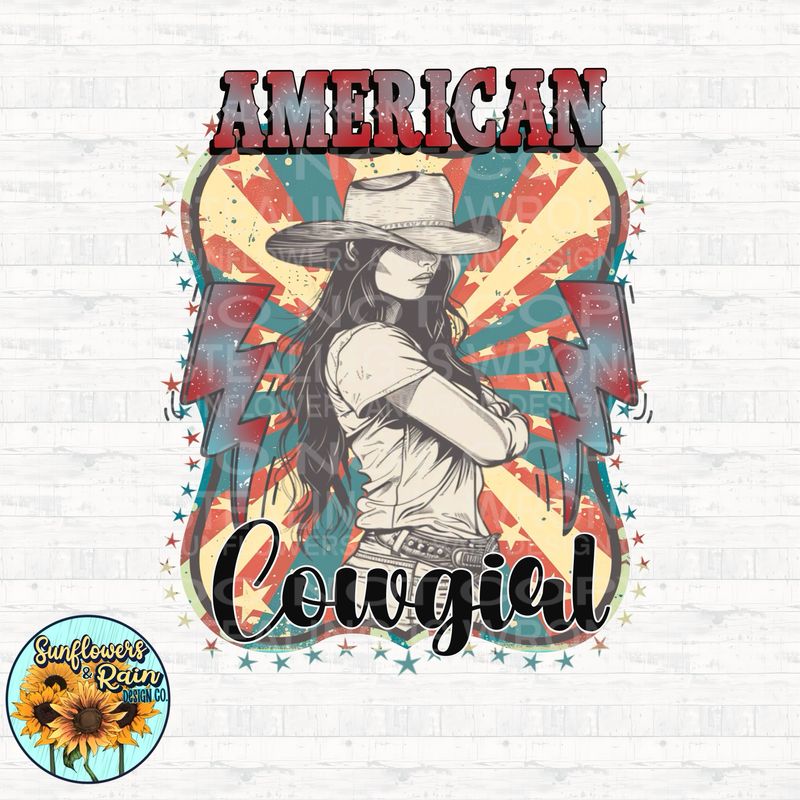 American Cowgirl , red white and blue, png file for sublimation or DTF  T-shirts. Digital download only.