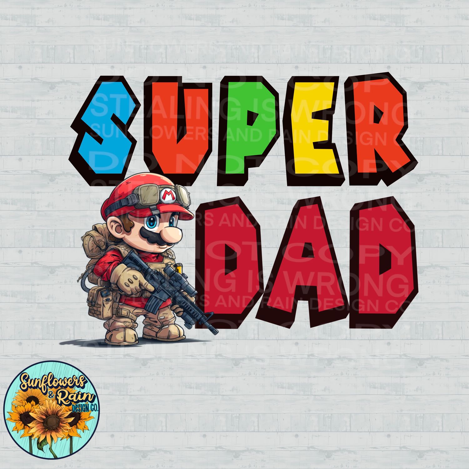 Black OPS Mario Super Dad PNG file for sublimation or DTF T-shirts. Digital download only.
