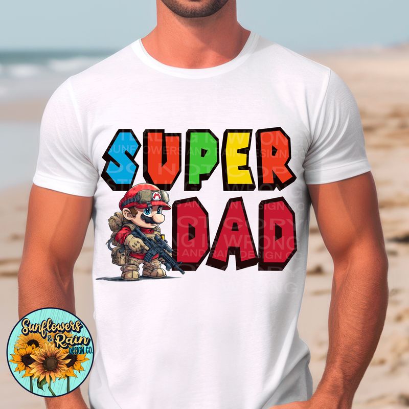 Black OPS Mario Super Dad PNG file for sublimation or DTF T-shirts. Digital download only.