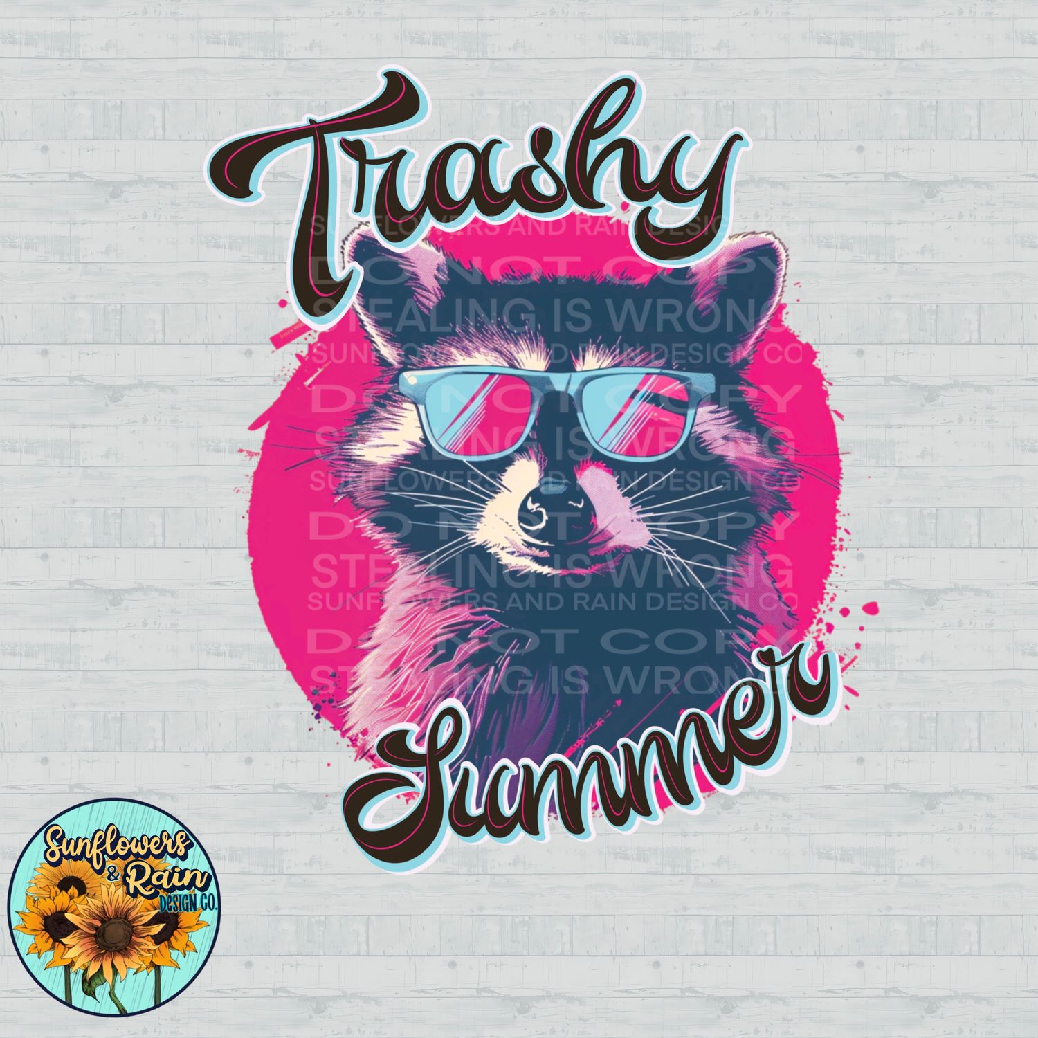 Raccoon Trashy Summer PNG file for sublimation or DTF T-shirts. Digital download only.