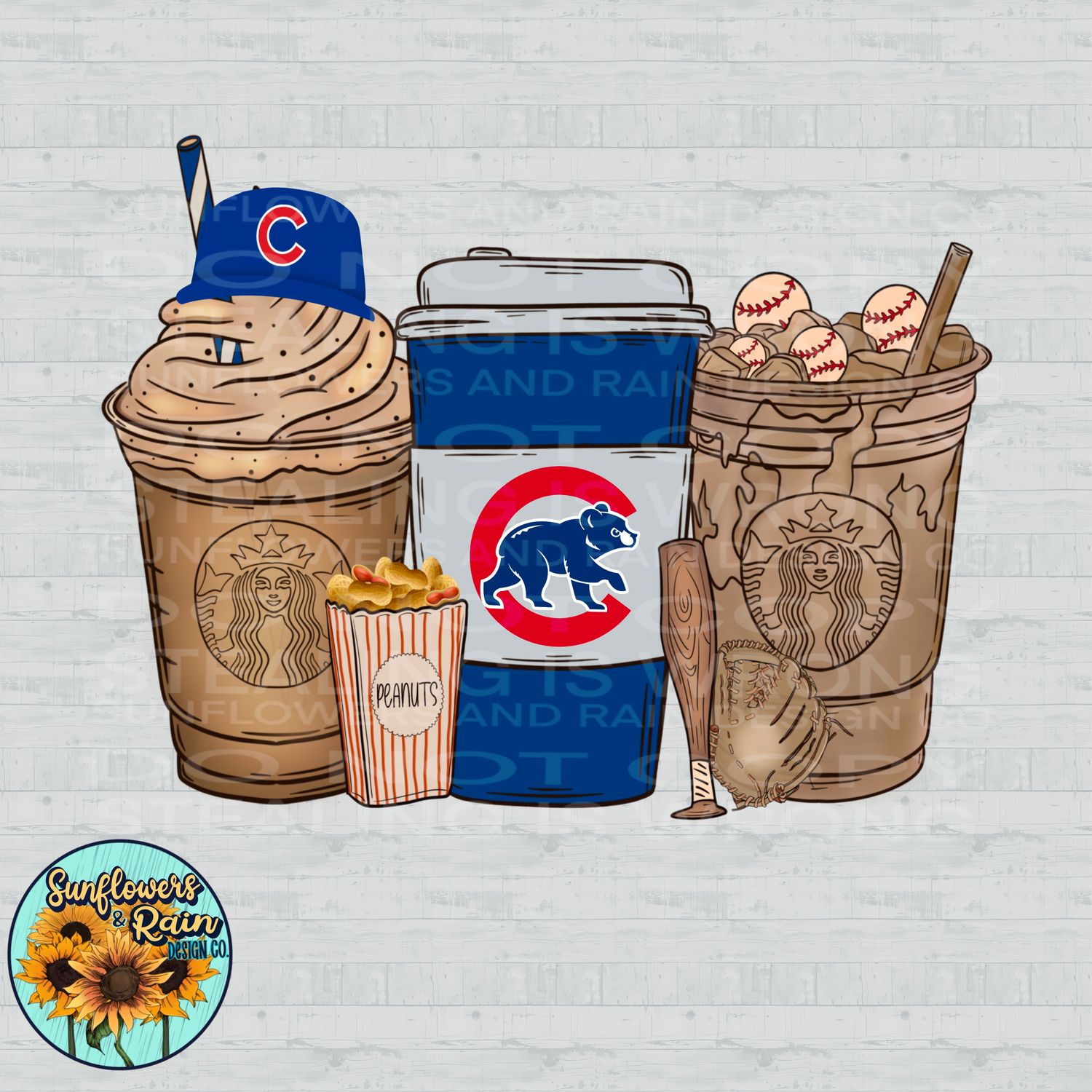 Baseball coffee. Cubs PNG file for sublimation or DTF T-shirts. Digital download only.