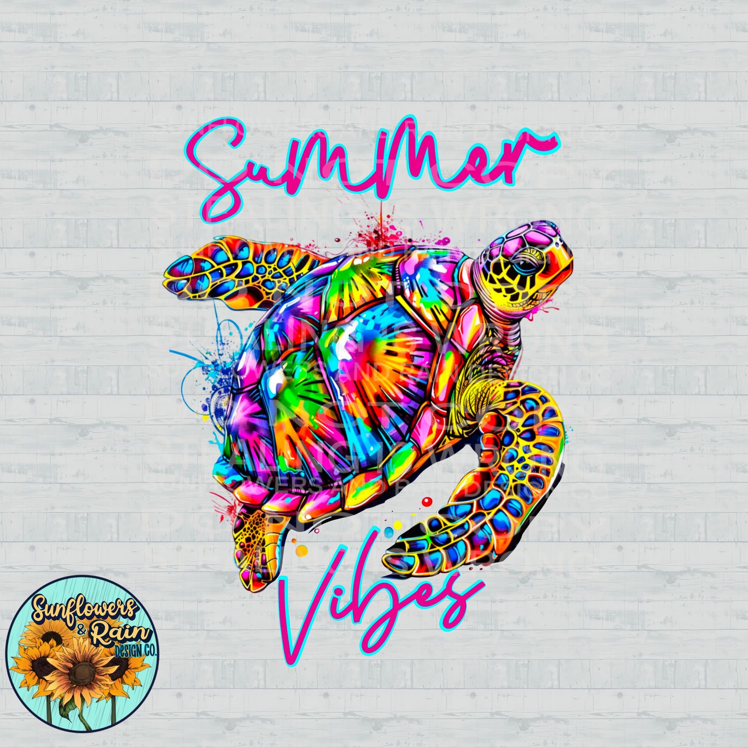 Neon Turtle Summer Vibe  PNG file for sublimation or DTF T-shirts. Digital download only.