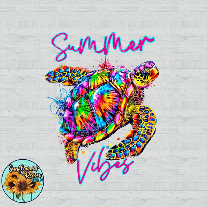 Neon Turtle Summer Vibe  PNG file for sublimation or DTF T-shirts. Digital download only.