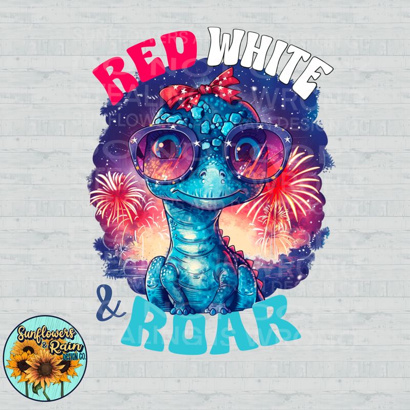 Dinosaur 4th of July  Red, White and Roar PNG file for sublimation or DTF T-shirts. Digital download only.