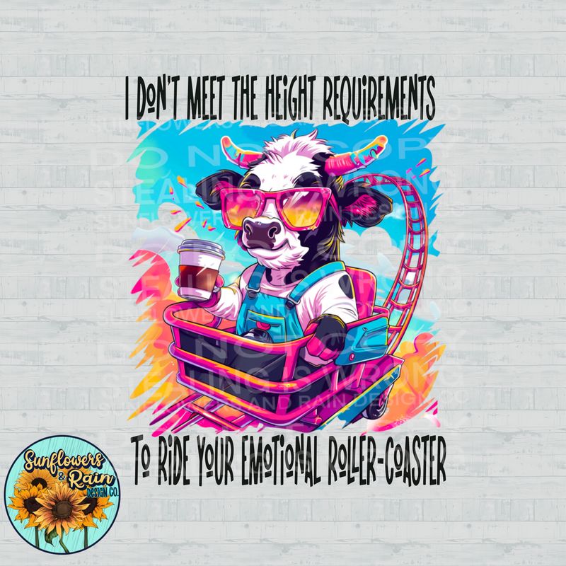 Funny cow emotional roller coaster  PNG file for sublimation or DTF T-shirts. Digital download only.