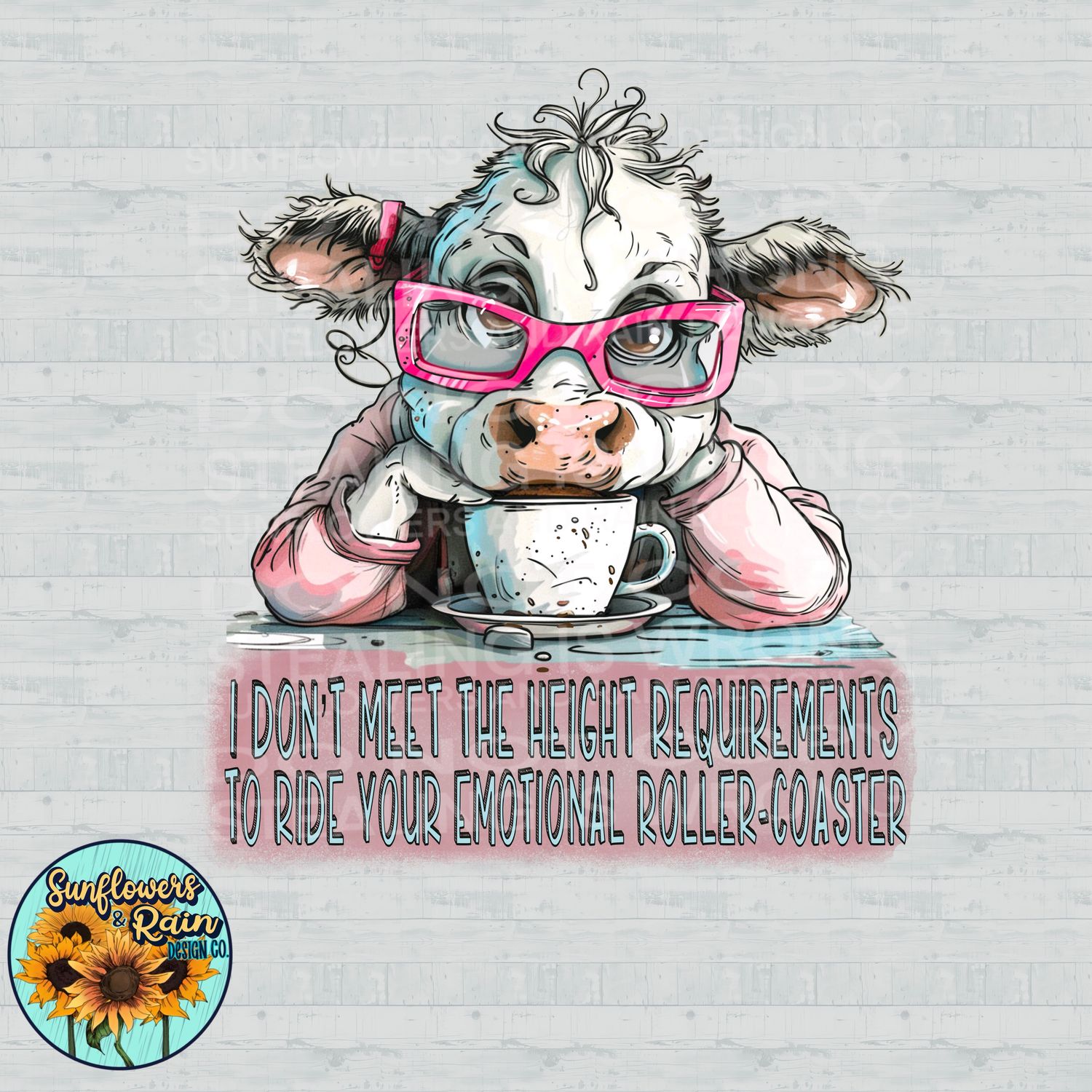 Funny  pink cow emotional roller coaster  PNG file for sublimation or DTF T-shirts. Digital download only.