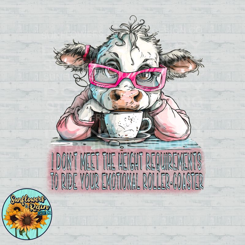 Funny  pink cow emotional roller coaster  PNG file for sublimation or DTF T-shirts. Digital download only.