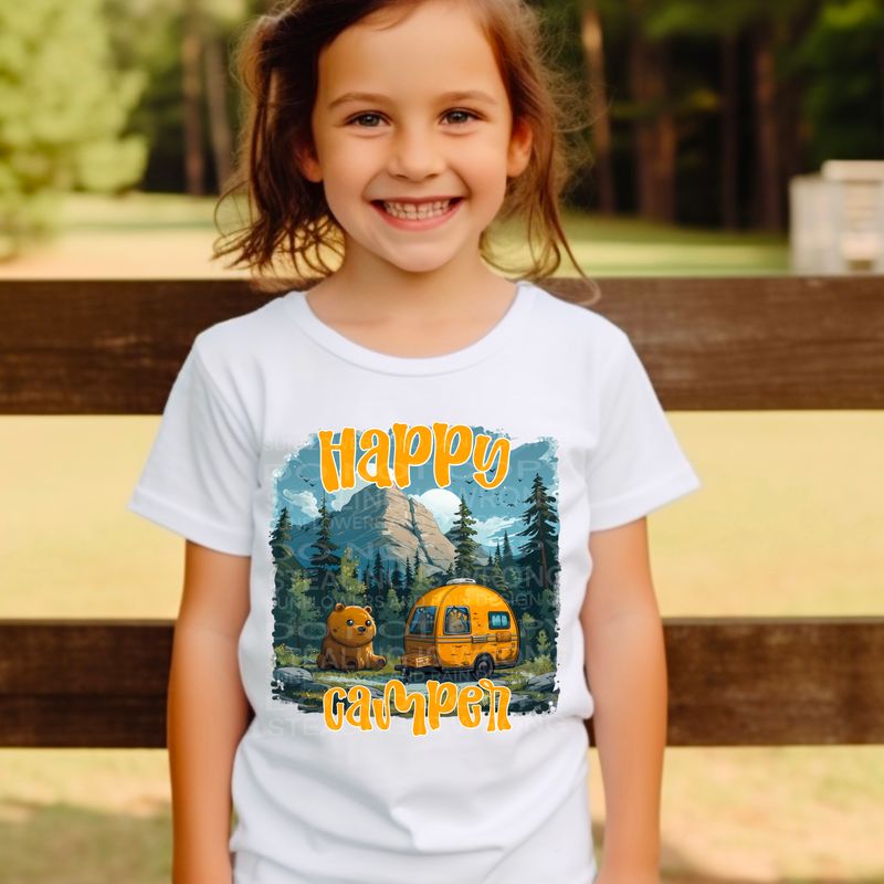 Happy camper PNG file for sublimation or DTF T-shirts. Digital download only.