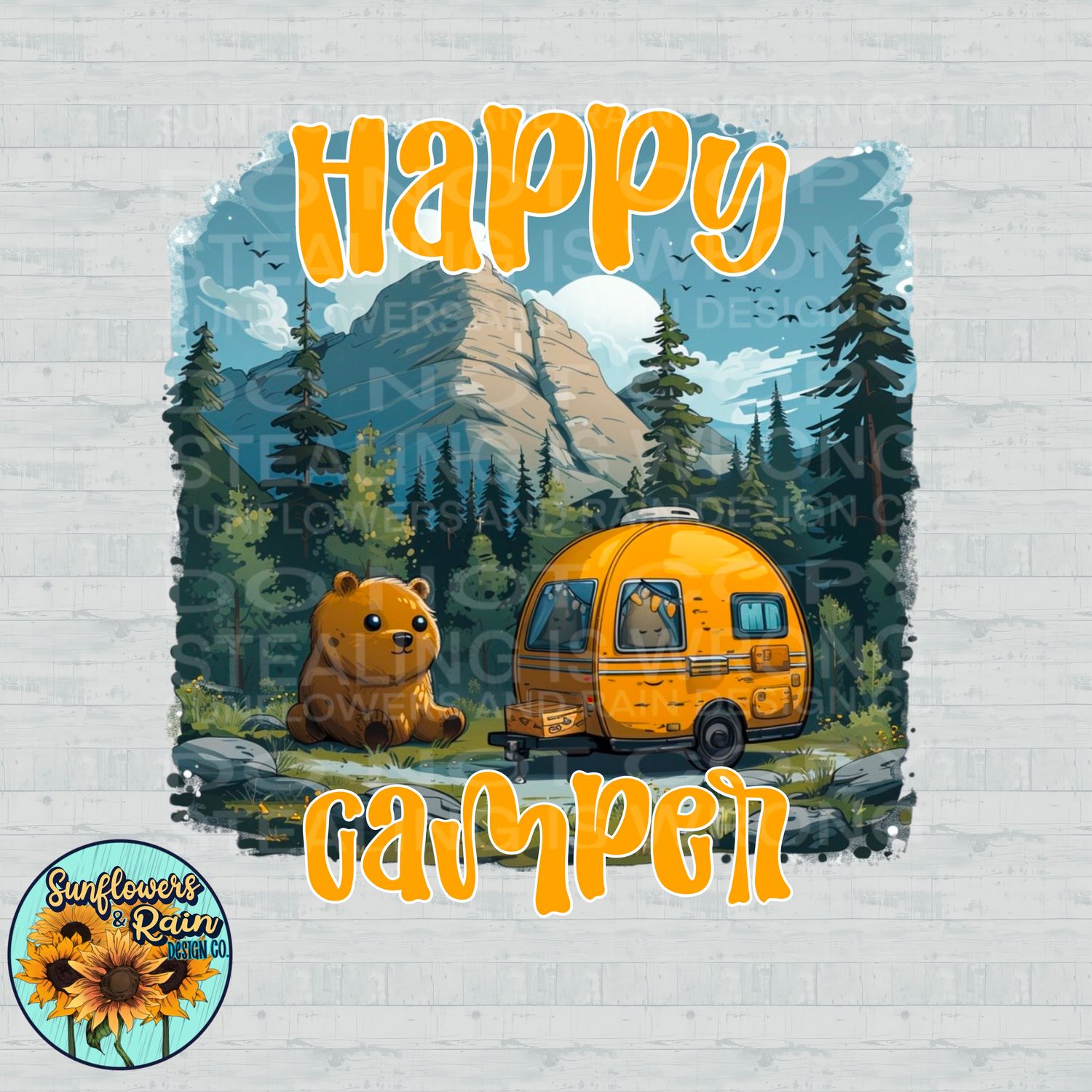 Happy camper PNG file for sublimation or DTF T-shirts. Digital download only.