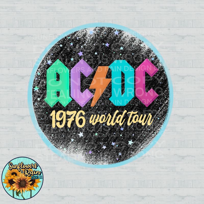AC/DC 19766 world tour   pastel PNG file for sublimation or DTF T-shirts. Digital download only.