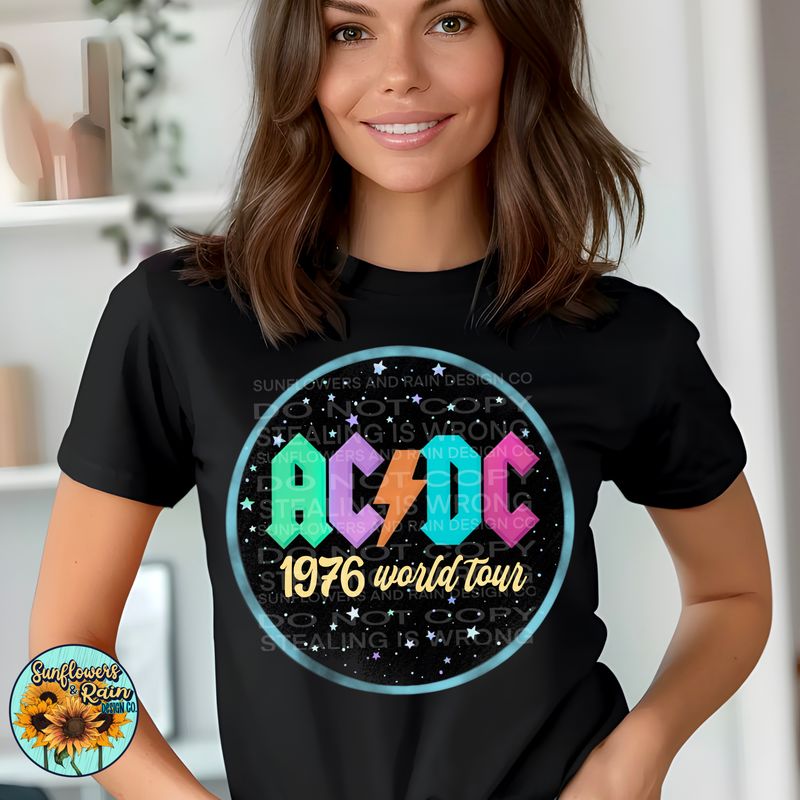 AC/DC 19766 world tour   pastel PNG file for sublimation or DTF T-shirts. Digital download only.