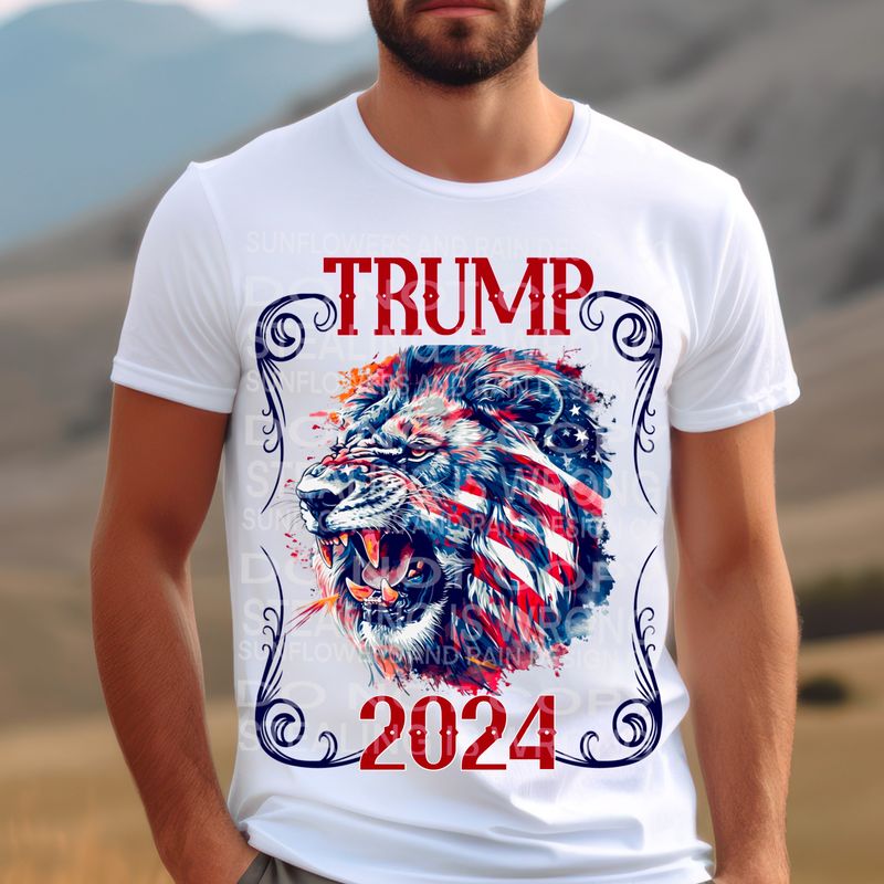 Trump 2024 Lion red, white and blue PNG file for sublimation or DTF T-shirts. Digital download only.