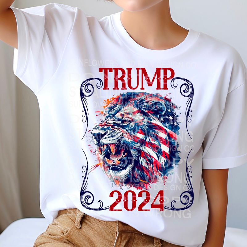 Trump 2024 Lion red, white and blue PNG file for sublimation or DTF T-shirts. Digital download only.