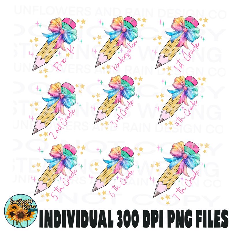 Pencil  Rainbow Bow Back to school bundle , Coquette Bow Teacher Png, Back To School Shirt Design, First Day School  Bundle Png Sublimation.