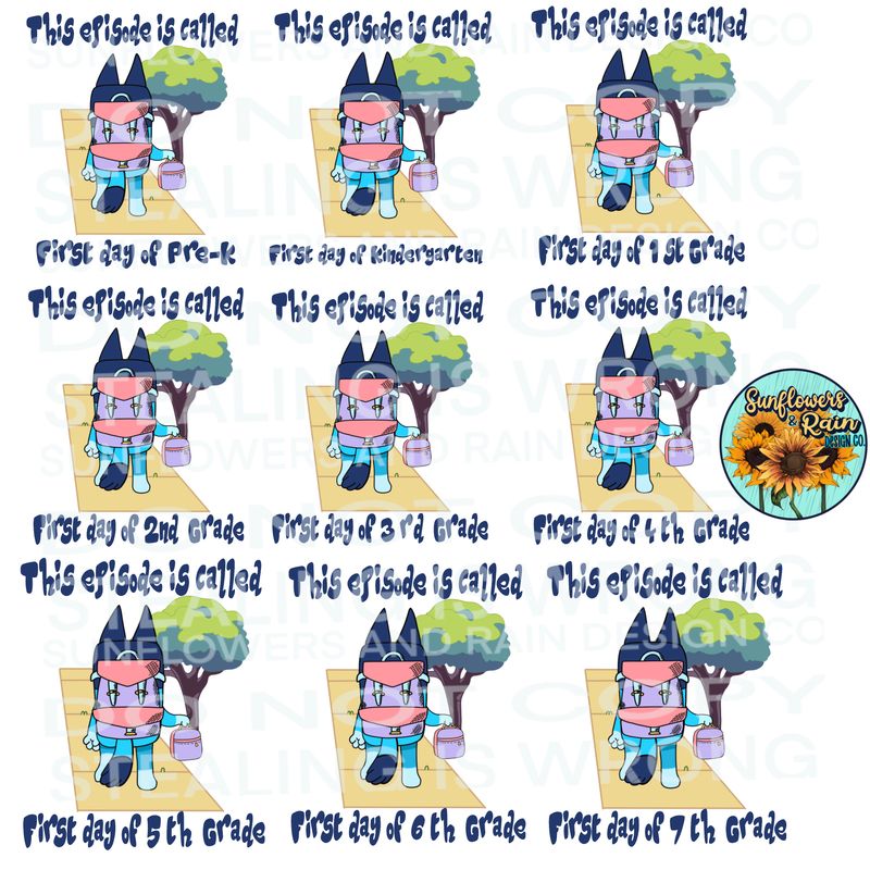 Bluey pink Back To School Shirt Design, First Day School  Bundle Png Sublimation.