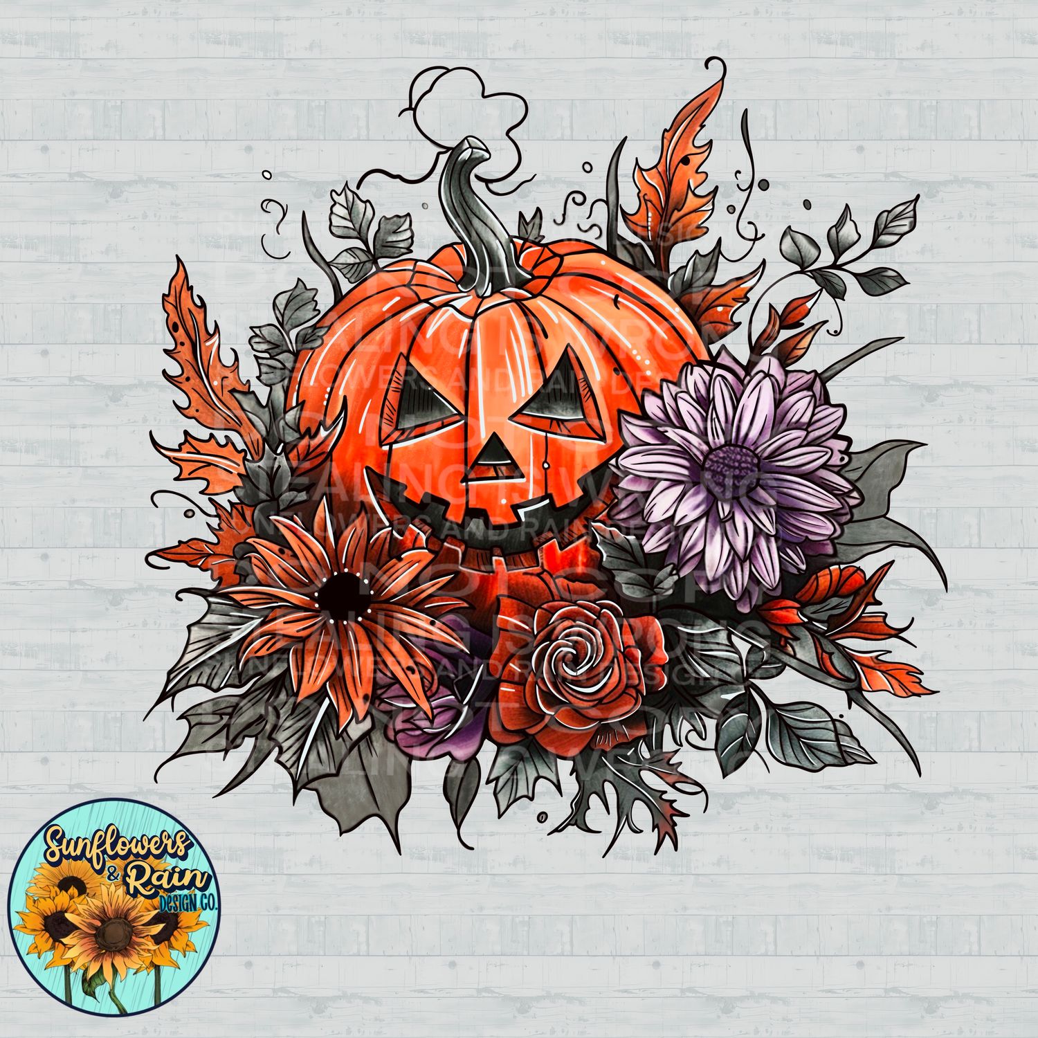 Fall pumpkin with flowers  Png Sublimation file.  Digital download only