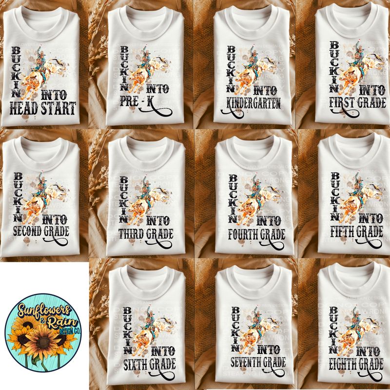 Rodeo western Buckin into school bundle. Back To School Shirt Design, First Day School  Bundle Png Sublimation.